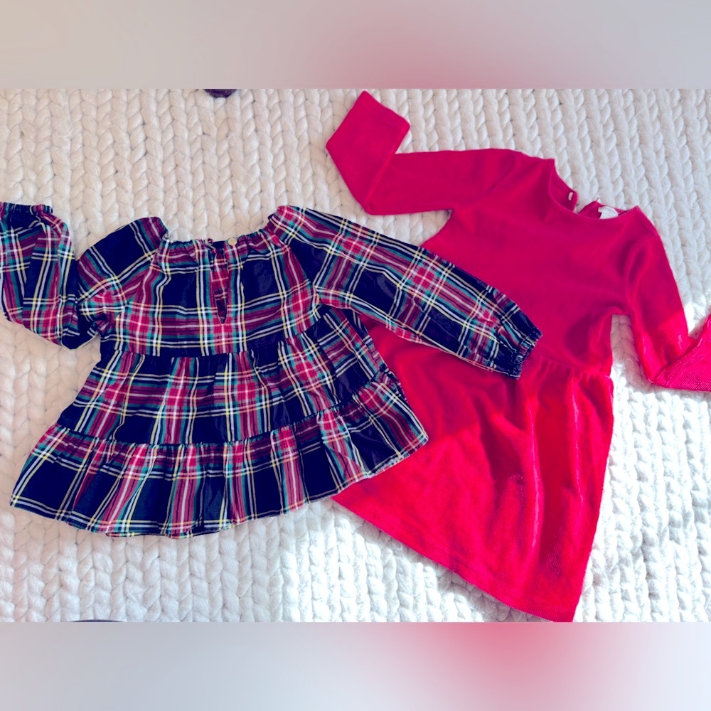 Christmas Dress 4T and Plaid ruffle top Christmas holiday red girl Xmas dress